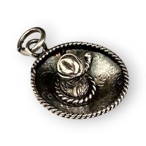 Mexico Sombrero Sterling Charm Vintage Hat Floral Mexican 925 Silver Mini 3/4"